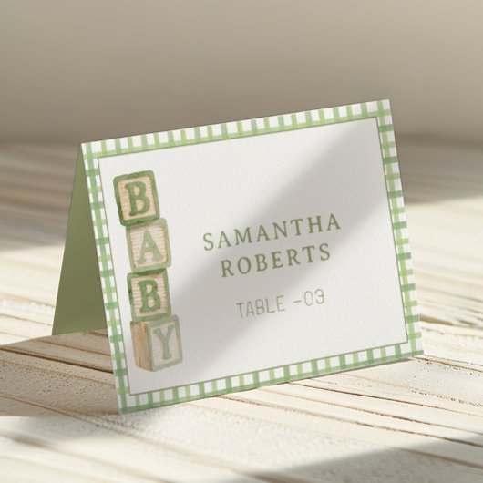 Sage Green Baby Blocks Editable Tent Cards Tischnummer