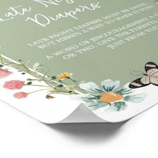 Sage Green Baby Bloom Spate Night Diapers Poster (Ecke)