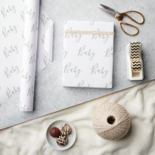 Sage Green Baby Boy Script Elegant Baby Wrapping P Geschenkpapier