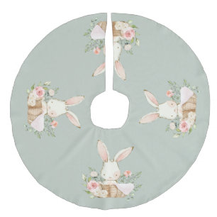 Sage Green Baby Bunny Rabbit Elegant Niedlich Leinenimitat Weihnachtsbaumdecke