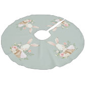 Sage Green Baby Bunny Rabbit Elegant Niedlich Leinenimitat Weihnachtsbaumdecke (Schrägansicht)