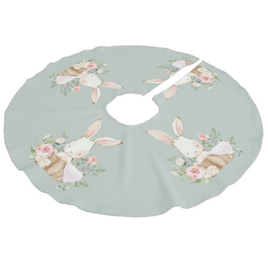 Sage Green Baby Bunny Rabbit Elegant Niedlich Leinenimitat Weihnachtsbaumdecke (Schrägansicht)