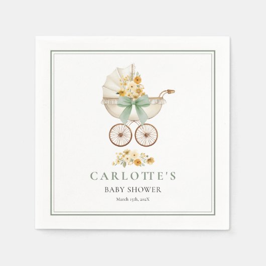 Sage Green Baby Carriage Shower Napkin Serviette (Vorderseite)