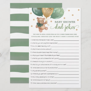 Sage Green Baby Dusche Vater Jokes Game Teddy Bear