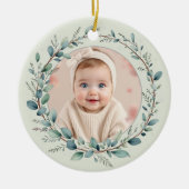 Sage Green Baby First Christmas Photo Keramik Ornament (Vorne)