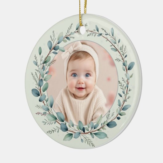 Sage Green Baby First Christmas Photo Keramik Ornament (Links)