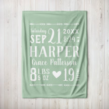 Sage Green Baby Girl Birth Stats Keepake