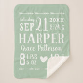 Sage Green Baby Girl Birth Stats Keepake Sherpadecke (Vorderseite)