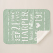 Sage Green Baby Girl Birth Stats Keepake Sherpadecke (Vorderseite (Horizontal))