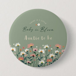 Sage Green Baby in Bloom Shower Auntie To Be Button