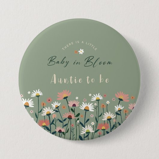Sage Green Baby in Bloom Shower Auntie To Be Button (Vorderseite)