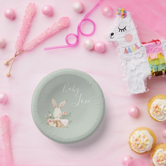 Sage Green Baby Liebe Script Baby Dusche Pappteller (Party)