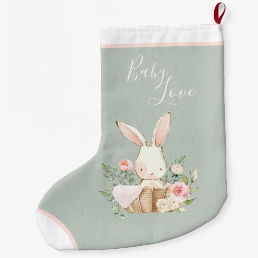 Sage Green Baby Liebe Script Elegant Baby Großer Weihnachtsstrumpf (Rückseite)