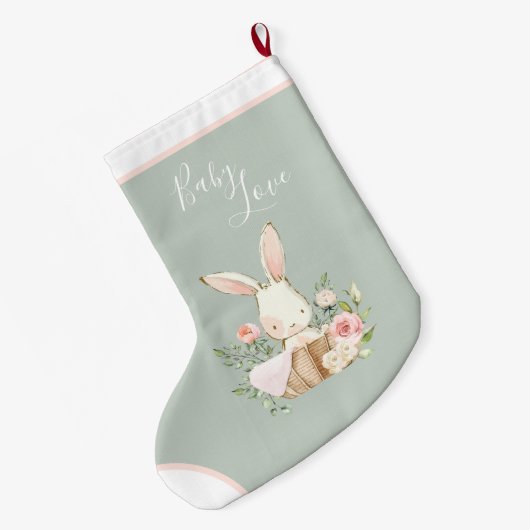 Sage Green Baby Liebe Script Elegant Baby Großer Weihnachtsstrumpf (Rückseite (Hängend))