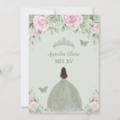 Sage Green Baby Pink Floral Silver Quinceañera Einladung (Rückseite)