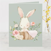 Sage Green Baby Rabbit Blank Karte (Gelbe Blume)