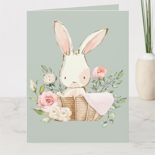 Sage Green Baby Rabbit Blank Karte (Vorderseite)
