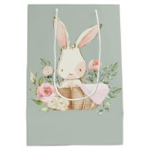Sage Green Baby Rabbit Elegante Baby Dusche Mittlere Geschenktüte (Rückseite)