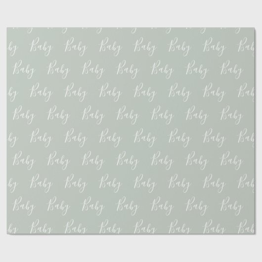 Sage Green Baby Script Elegant Baby Geschenkpapier (Flach)