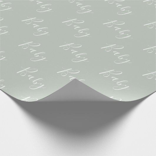 Sage Green Baby Script Elegant Baby Geschenkpapier (Ecke)