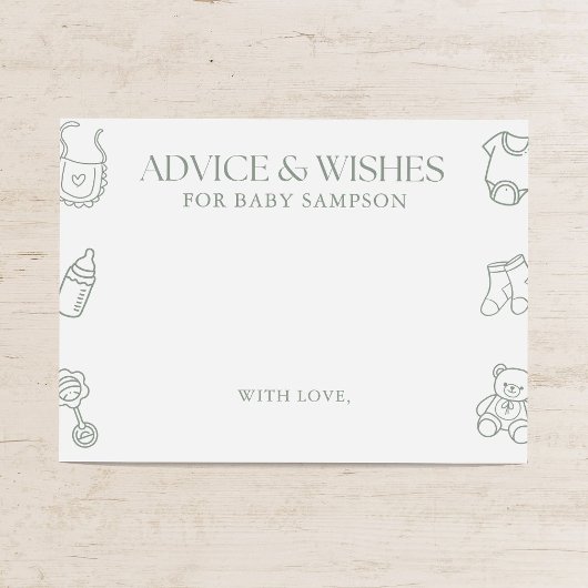 Sage Green Baby Shower Advice and Wishes Begleitkarte