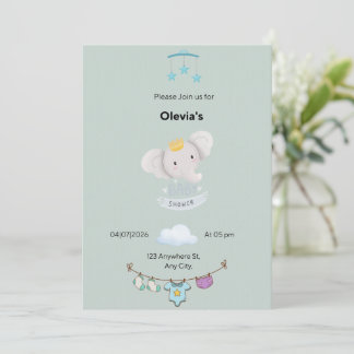 Sage green baby Shower Flat Invitation  Einladung