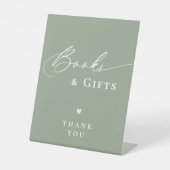 Sage Green Baby Shower Skripte Bücher und Geschenk Sockelschild (Vorderseite)