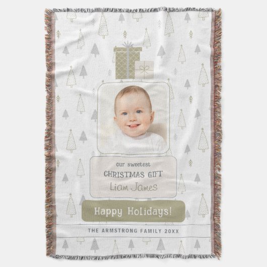 Sage Green Baby's 1st Photo Christmas Decke (Vorderseite Vertikal)