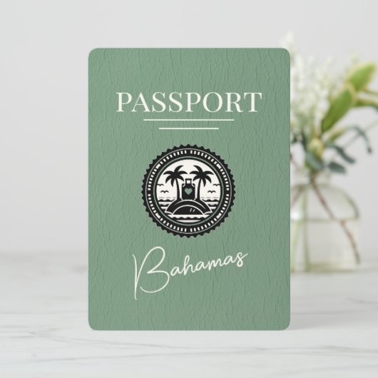 Sage Green Bahamas Passport Save the Date (Stehend Vorderseite)