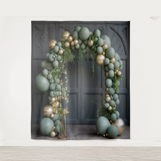 Sage Green Balloon Arch Hanging Wandteppich (Vorderseite)