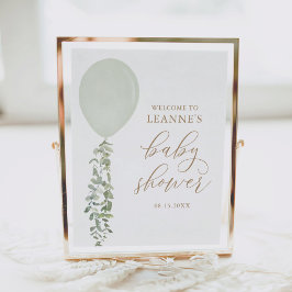 Sage Green Balloon Baby Dusche Begrüßungszeichen Poster