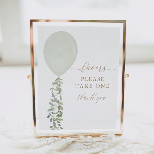 Sage Green Balloon Baby Shower Favorit Schild