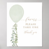 Sage Green Balloon Baby Shower Favorit Schild (Vorne)