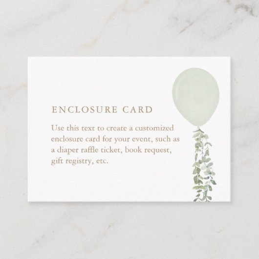 Sage Green Balloon Babydusche Umschließung Begleitkarte (Vorderseite)