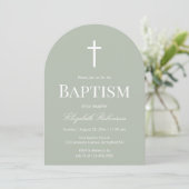 Sage Green Baptism Arch Minimalist Christening Einladung (Stehend Vorderseite)