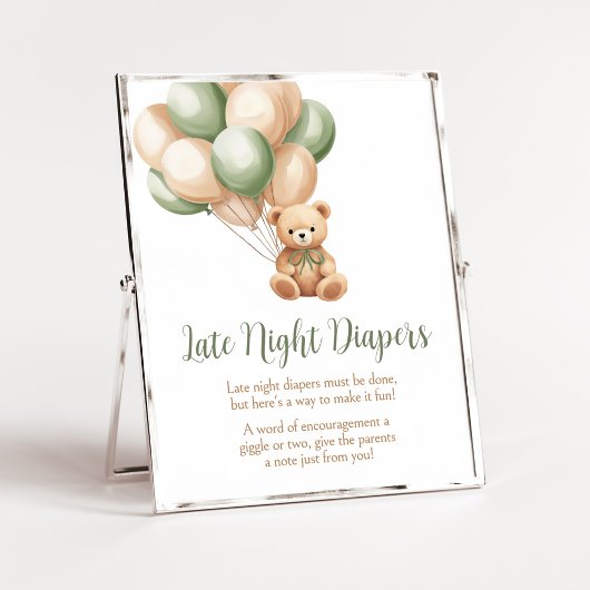 Sage Green Bar Ballon Spate Night Diapers Poster