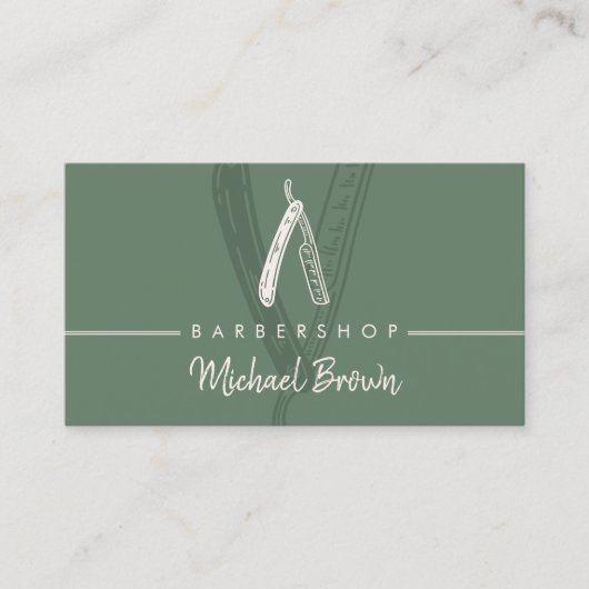 Sage Green Barbershop Design Razor Master Fair Visitenkarte (Vorderseite)