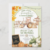 Sage Green Barn Tiere Little Pumpkin Geburtstag Einladung (Vorderseite)