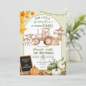Sage Green Barn Tiere Little Pumpkin Geburtstag Einladung (Stehend Vorderseite)