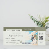 Sage green Beach Ship Boarding Hochzeit Save The Date (Stehend Vorderseite)