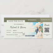 Sage green Beach Ship Boarding Hochzeit Save The Date (Vorderseite)