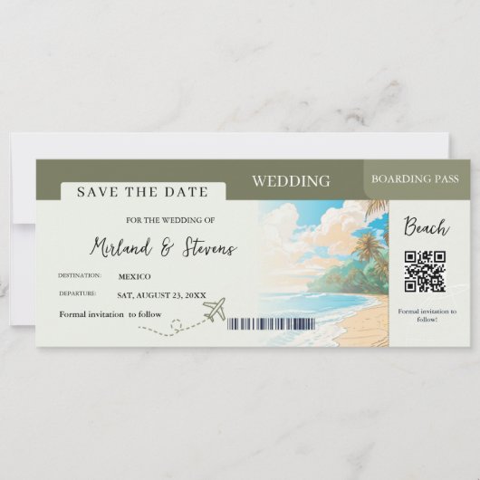 Sage green Beach Ship Boarding Hochzeit Save The Date (Vorderseite)