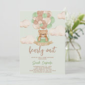 Sage Green Bear Baby Shower Boy Einladung (Stehend Vorderseite)