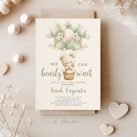 Sage Green Bear Baby Shower Boy Invitation Einladung