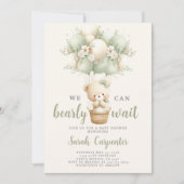 Sage Green Bear Baby Shower Boy Invitation Einladung (Vorderseite)