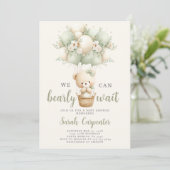 Sage Green Bear Baby Shower Boy Invitation Einladung (Stehend Vorderseite)