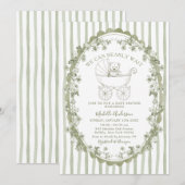 Sage Green Bear Baby Shower Invitation Einladung (Vorne/Hinten)