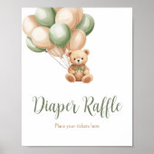 Sage Green Bear Ballon Babydusche Windelwanne Raff Poster (Vorne)