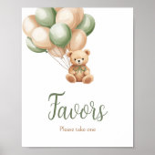 Sage Green Bear Balloon Baby Dusche Favoriten Poster (Vorne)