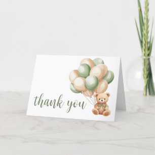 Sage Green Bear Balloon Babydusche Dankeskarte